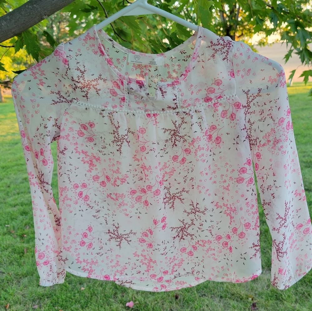 P.S. aeropostale 7 semi sheer chiffon peplum pink maroon white blouse